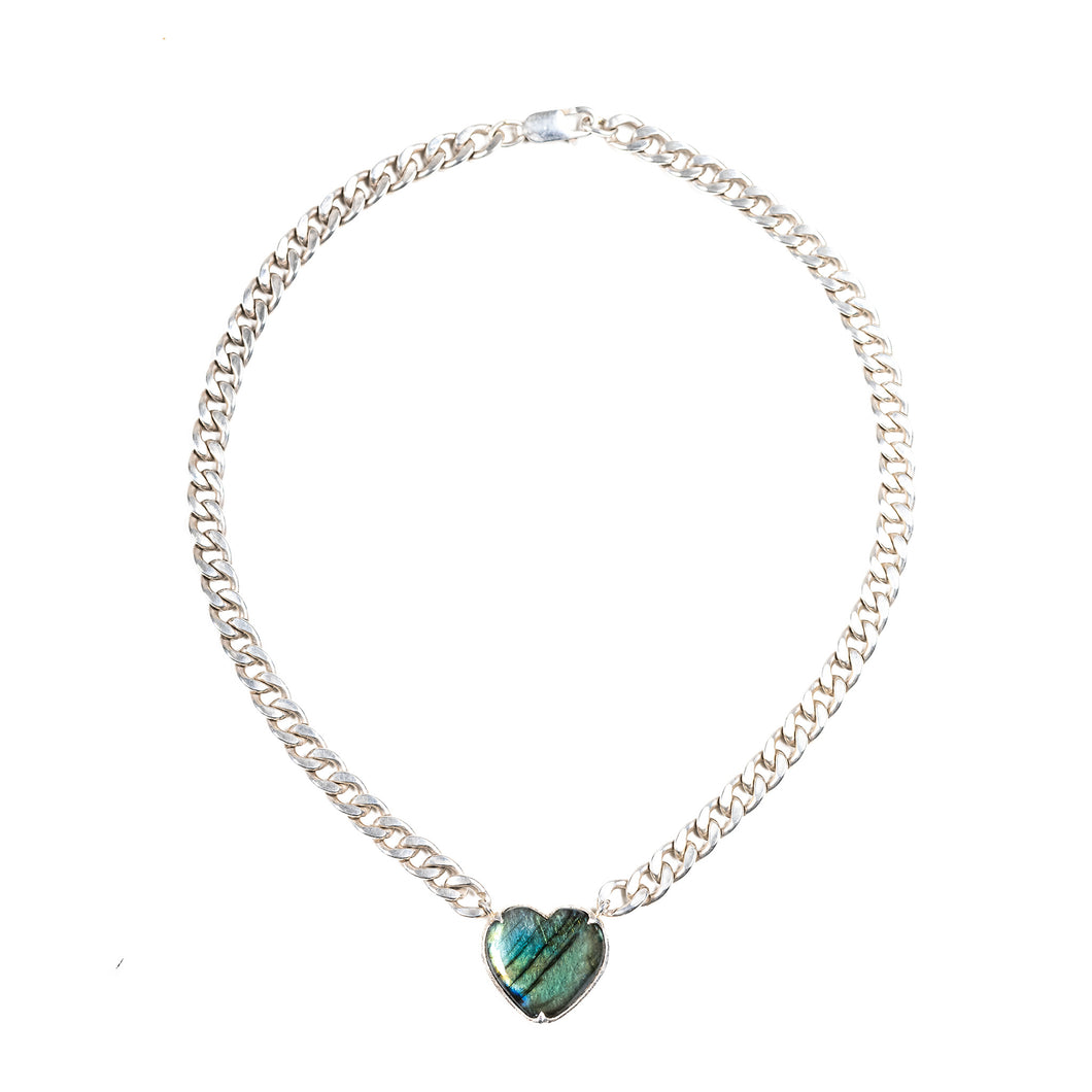 Labradorite Heart Cuban Chain Necklace