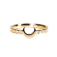 Load image into Gallery viewer, Moon Queen - 14ky gold crescent moon ring with diamonds