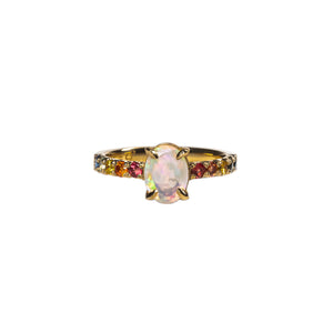 Rainbow Sapphire and Opal french cut ring