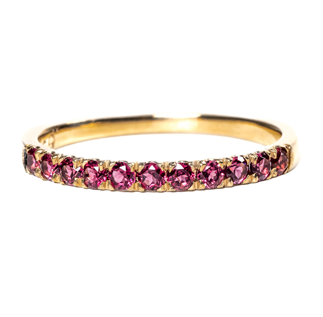 Band of Roses - Rose garnet band in 14k yellow gold