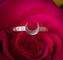 Load image into Gallery viewer, Moon Queen - 14ky gold crescent moon ring with diamonds
