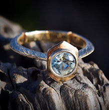 Load image into Gallery viewer, Nature's Beauty - Custom cut Montana sapphire hand engraved Hexagon engagement ring