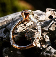 Load image into Gallery viewer, Nature's Beauty - Custom cut Montana sapphire hand engraved Hexagon engagement ring