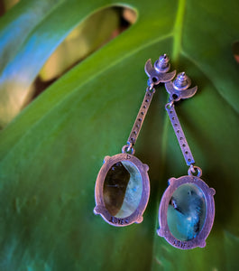 Moon Goddess Earrings - Prehnite, Opal and Rose Zircon