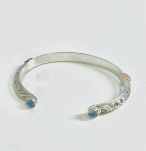 Sterling silver and rose gold diamond accented cuff with labradorite