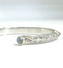 Load image into Gallery viewer, Sterling silver and rose gold diamond accented cuff with labradorite
