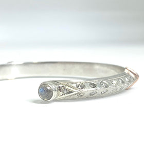 Sterling silver and rose gold diamond accented cuff with labradorite