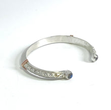 Load image into Gallery viewer, Sterling silver and rose gold diamond accented cuff with labradorite
