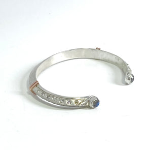 Sterling silver and rose gold diamond accented cuff with labradorite