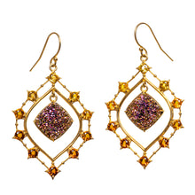 Load image into Gallery viewer, Star Fire- 14k yellow gold druzy quartz and gradient citrine earrings
