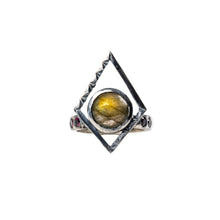 Load image into Gallery viewer, Geometric Labradorite and Rhodolite Garnet ring
