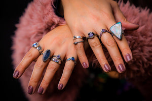 Triple signet - opal and rose garnet signet ring