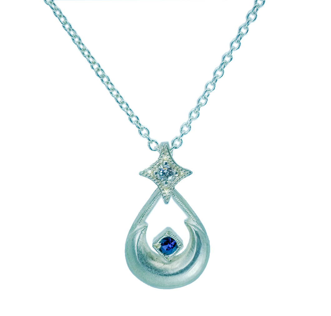 Moon Mama - Blue sapphire and diamond necklace