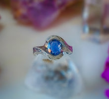 Load image into Gallery viewer, Wrapped in Blue- Iolite bypass ring with hand engraving
