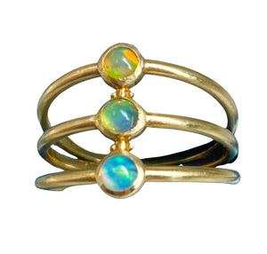 Triple Goddess - triple banded 3- stone opal ring